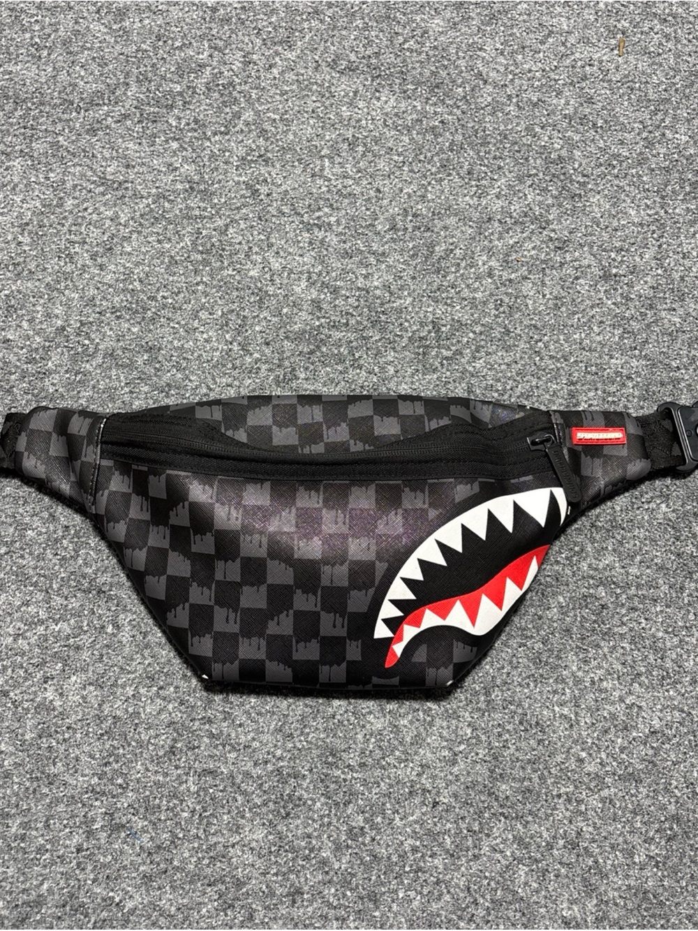 Sprayground Sharks In Paris Black Check Savvy Crossbody Fanny Pack